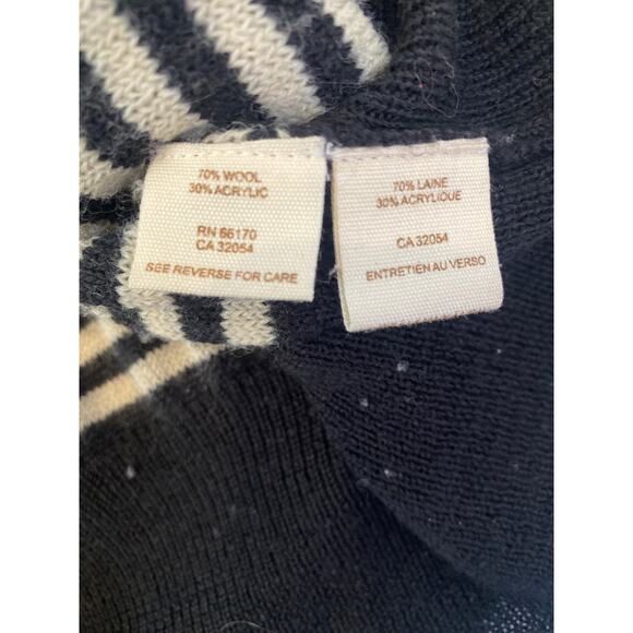 Free People Black Beige Scoop Neck Striped Sweater Sz M Wool Pullover - Picture 7 of 13